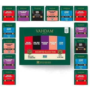 VAHDAM, Assorted Black Tea Bags Sampler (5 Flavors, 20 Ecofriendly Pyramid Tea bags) I New Year 2026 Gift Ideas for Women & Men Assam and Darjeeling Teas Gluten Free & Non GMO