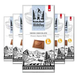 Milkboy Swiss Chocolates Chocolate Bars - Premium Swiss Alpine Milk Chocolate - Smooth European Milk Chocolates Gift - Sustainably Farmed Cocoa - Gluten Free - 3 oz, Pack 5