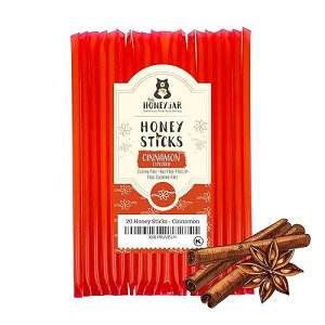 The Honey Jar Cinnamon Flavored Honey Sticks - Pure Honey Straws For Tea, Coffee, or a Healthy Treat - One Teaspoon of Flavored Honey Per Stick - Made In The USA with Real Honey - (20 Count)
