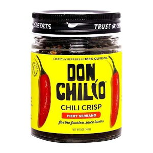 Don Chilio Medium Heat Serrano Mexican Chile Crisp, 5 oz. Crunchy Sliced Serrano Fried Chili Peppers in Hot Seasoned 100% Olive Oil Keto-Friendly, Vegan, Gluten Free