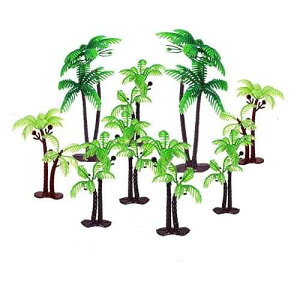 OBUY 12Pieces 3.15-inch and 5.5-inch Green Palm Tree Cake Topper Decorated with Coconut Cake Topper Cake Decoration or Model, Sand Table Decoration.
