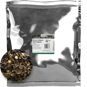 Frontier Co-op Chili Peppers Crushed, Jalapeno Flakes, Green, Certified Organic, Kosher / 1 lb. Bulk Bag / Capsicum annuum
