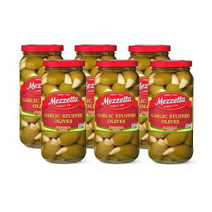 Mezzetta Garlic Stuffed Olives - Greek Green Olives with Fresh Garlic from California - Savory Flavor for Grilled Steak and Appetizers - 100% Natural Gourmet Snack Non-GMO - 10 Oz Jar - Pack of 6
