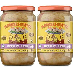 Manischewitz Gefilte Fish in Jelled Broth 24oz (2 Pack), Packed with Protein, No Added MSG, Kosher for Passover