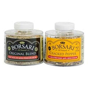 Borsari Seasoned Salt Combo - Multi-Use All Purpose Original and Cracked Pepper Seasonings - Gourmet Sea Salt Blends With Herbs and Spices - Set of 2, 3-4 oz Shaker Bottles