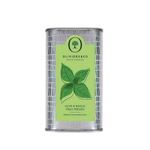 Cold Pressed Basil Olive Oil by Oliviers & Co Italian EVOO from Puglia Gourmet Holiday Gift for Pasta, Caprese & Pesto Extra Virgin Olive Oil with Fresh Basil 8.4 Fl Oz Tin Can