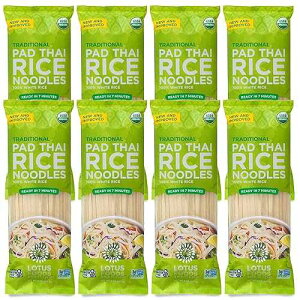 Lotus Foods Traditional Pad Thai Rice Noodles - Pad Thai Noodles, Asian Noodles, Gluten Free Noodles, Rice Noodles, Whole Grain, Non GMO, USDA Organic - 8 Oz (Pack of 8)