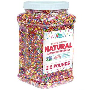 A Great Surprise Dye-Free Rainbow Sprinkles ? 2.2 LB - Natural Vegan Baking Toppings with No Artificial Dyes or Flavors ? Non-GMO Jimmies for Cookies, Cakes, Ice Cream & Cupcakes