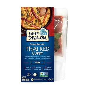 Blue Dragon 3 Step Thai Red Curry Kit, Pre-portioned sachets of our red curry paste, coconut milk and herbs & spices to create the perfect curry, Vegan friendly (Pack of 1)