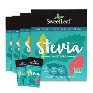 SweetLeaf Stevia Powder Packets - Zero Calorie Sweetener with Stevia Leaf Extract, No Artificial Sweetener Additive, Sugar Free, Keto Friendly, Non GMO, Gluten Free - 70 Packets (Pack of 4)