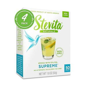 Stevita Stevia with Xylitol Supreme - 50 Packets, Pack of 4 - All-Natural Sweetener, No Calories - Non-GMO, Vegan, Kosher, Keto, Paleo, Gluten Free, Erythritol-free - 200 Total Servings