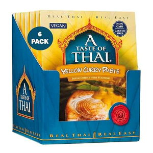 A Taste of Thai Yellow Curry Paste Authentic & Natural Ready-to-Use Thai Curry Paste - Vegan, Gluten Free & Non GMO - Golden, Aromatic Flavor for Curries, Stir Fries & Soups - 1.75 oz (Pack of 6)