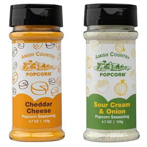 Amish Country Popcorn | Seasoning Variety Pack | Sour Cream and Onion & Cheddar Cheese Popcorn Topping | 2 Pack Flavor Variety Bundle | Old Fashioned, Non-GMO and Gluten Free