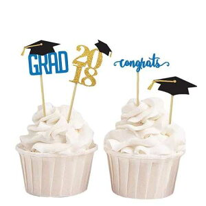 Darling Souvenir, Graduation Cap Theme Party Cupcake Toppers, Dessert Decorations Congrats Grad! Cupcake Toppers - Pack of 40