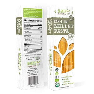 Big Green Organic Food- Organic Millet Capellini, Gluten-Free, Lectin-Free, Non-GMO, Vegan, Wheat and Rice Alternative, 8.8oz (1)