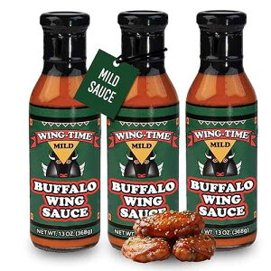 Wing-Time Mild Buffalo Wing Sauce 3 Pack (3 13 oz Bottles) Classic Mild Heat with Parmesan, All-Natural, No Preservatives, Gluten Free; Ideal for Wings, Dipping & Marinades.