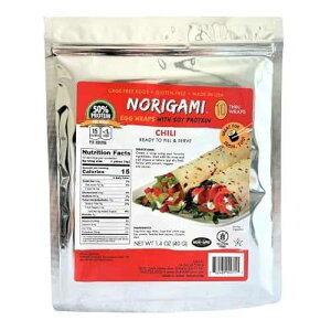 Norigami Egg Wraps with Soy Protein Chili Flakes. High Protein, Low Carb, Vegetarian. Thin Healthy Wraps -Certified Kosher, Non-GMO, Gluten Free -NOW Featuring 10 Wraps in a bag (2pk)