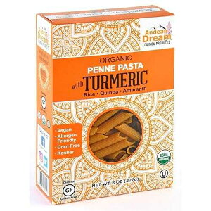 Andean Dream Quinoa Organic Penne Pasta Turmeric 8 Ounce Box Non-GMO Gluten and Corn Free Vegan Bulk Case of 8 Boxes