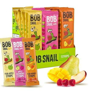 BOB SNAIL Healthy Fruit Snacks for Kids and Adults ? 30 Fruit Leather Snacks with Pear-Apple, Raspberry, Mango ? Vegan Low-Carb Variety Pack Strips for Kids ? Sugar Free Jerky Bars