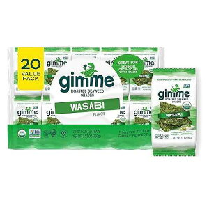 Gimme Seaweed Organic Premium Roasted Seaweed Snacks, Wasabi, 20 Count, Keto, Vegan, Gluten-Free, Great Source of Omega3s and Iodine, Healthy On-The-Go Snack for Kids and Adults