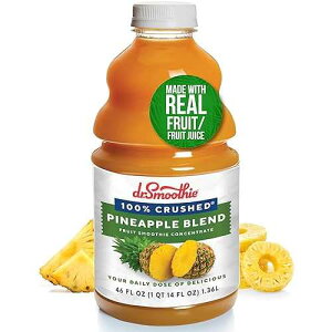 Dr. Smoothie 100% Crushed Pineapple Blend No Added Sugar, Made with Real Fruits/Fruit Juice Vegan, No Artificial Colors or Flavors Tropical Pineapple, Banana, Hint of Coconut 46 oz Bottle