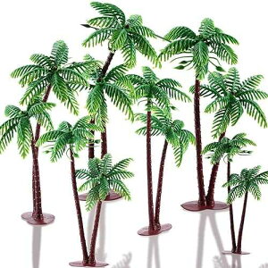 Jovitec 16 Pieces Plastic Palm Tree Cake Topper Small Green Palm Coconut Tree Cake Decorations 5.5 Inch Hawaiian Tropical Cupcake Topper