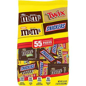 SNICKERS�AM&M'S & TWIX �t�@���T�C�Y �`���R���[�g �L�����f�B �o���G�e�B �~�b�N�X�A31.18 �I���X 55 �o�b�O Mars SNICKERS, M&M'S & TWIX Fun Size Chocolate Candy Variety Mix, 31.18-Ounce 55 Piece Bag