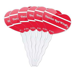 GRAPHICS & MORE NHL Detroit Red Wings Logo Heart Love Cupcake Picks Toppers Decoration Set of 6