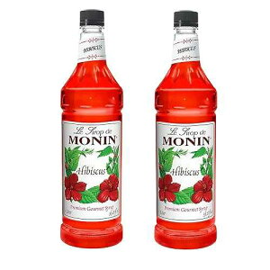 Monin - Hibiscus Syrup, Unique Floral Flavor, Great for Cocktails, Teas, & Lemonades, Gluten-Free, Non-GMO (1 Liter, 2-Pack)