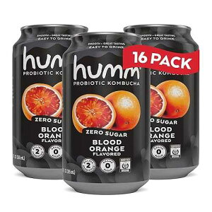 Humm Probiotic Kombucha Zero Sugar Blood Orange, No Refrigeration Needed, Keto Friendly, Organic, Vegan, Gluten Free, 12oz Cans (16 Pack)