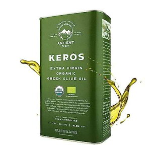 Ancient Foods Keros Organic Extra Virgin Olive Oil Cold Pressed ? Greek EVOO, High Polyphenol Olive Oil from 1000 Year Old Trees from Greece ? Ideal for Cooking, Salads & Gourmet Dishes ? 101oz (3L)