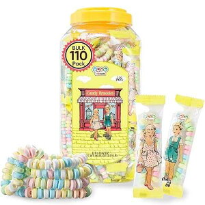110 Candy Bracelets Individually Wrapped, Stretchable Vintage Candy Jewelry for Kids, The Perfect Pastel Addition to your Buffet, Princess-Themed Party or Goody Bags, by 4YoreElves, Pack of 110 x 0.42oz