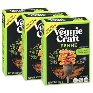 Veggiecraft Farms Penne Pasta - Low Carb Pasta, High Protein, Made with Cauliflower, Lentil & Peas, Gluten Free, Plant Based Pasta Noodles, High Fiber, Vegan, Kosher, Non-GMO - 8 Oz (Pack of 3)