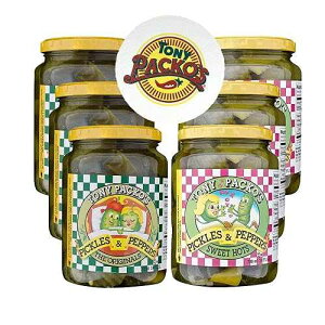 Tony Packo's Tony Packo�fs 6-Pack Pickle Variety Bundle, 3 Sweet Hot Pickles (24 oz) & 3 Original Pickles & Peppers (24 oz) with Jar Opener, USA-Made Pickle Assortment, Hot Dog Topping, Relish Tray, Sandwich