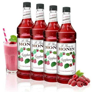 Monin - Raspberry Syrup, Sweet and Tart, Great for Cocktails and Lemonades, Gluten-Free, Non-GMO (1 Liter, 4-Pack)