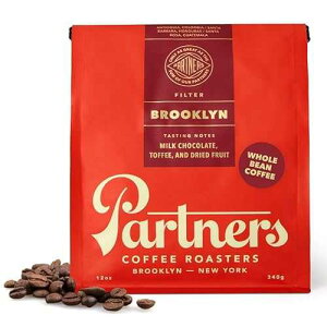 PARTNERS COFFEE ROASTERS - Whole Bean Coffee (Brooklyn - Medium Roast) 12oz - Versatile & Delicious Daily Brew - Milk Chocolate, Toffee, Dried Fruit - Whole Coffee Beans - Roasted in New York City