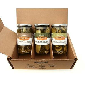 Pacific Pickle Works - 'The Classics' Pickle Variety Pack - Three jars of pickles - Mother's Puckers Home-style pickles, Bread & Buddhas semi-sweet pickle chips, and !Ay Cukarambas! semi-spicy original garlic dill