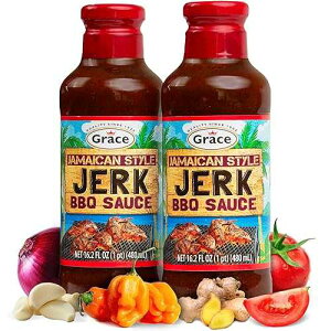 Grace Jamaican Style Jerk BBQ 16oz - 2 Pack Jamaican Jerk Seasoning, Marinade & Dipping Sauce - Best Hot Barbecue Sauce -