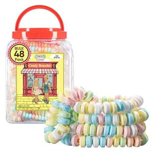 48 Candy Bracelets Individually Wrapped, Bracelet Candy Jewelry, Pastel Candy for Buffet, Goody Bag Stuffers, Barbie Party Favor for Kids, (Pack of 48x0.42oz/11.9g) by 4YoreElves