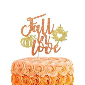 フォールインラブケーキトッパー、秋の結婚式、ブライダルシャワー、婚約ケーキの装飾、キラキラ秋のウェディングパーティーデコレーション PANHUI Fall in Love Cake Topper,Fall Wedding,Bridal Shower,Engagement Cake Decor,Glitter Autumn Wedding Par