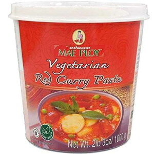 Mae Ploy Vegetarian Red Curry Paste with Authentic Thai Spices Like Shallots, Chili, Lemongrass, Galangal, Kaffir Lime, Garlic, No MSG, Preservatives Or Artificial Coloring (35 oz Tub)