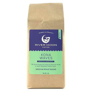 River Moon Coffee, Kona Coffee Ground, Medium Roast, 16 Ounces, Kona Waves Hawaiian Blend, Sustainably Farmed, 100% Arabica