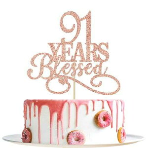 YotaWish Rose Gold Glitter 91 Years Blessed Cake Topper - 91 Years Loved, Cheers to 91 Years, 91st Anniversary Birthday Decoration Supplies