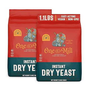One in a Mill Instant Dry Yeast 1.1 LB (Pack Of 2) [D] Fast Acting Self Rising Yeast for Baking Bread, Cake, Pizza Dough Crust Kosher Quick Rapid Rise Leavening Agent for Pastries