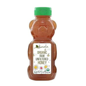 Kevala Organic Raw Unfiltered Honey Bear - Gluten Free Sweetener with No Sugar Added, Deliciously Sweet and Nutritious Addition to Pancakes and Waffles, Squeezable Bottle for Easy Use, 12 oz