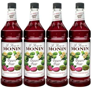 Monin - Desert Pear Syrup, Bold Flavor of Prickly Pear Cactus, Natural Flavors, Great for Iced Teas, Lemonades, Cocktails, Mocktails, and Sodas, Non-GMO, Gluten-Free (1 Liter, 4-Pack)