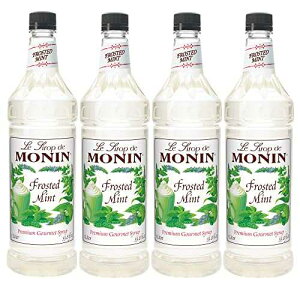 Monin - Frosted Mint Syrup, Bold Spearmint Coolness, Natural Flavors, Great for Smoothies, Sodas, Cocktails, and Teas, Non-GMO, Gluten-Free (1 Liter, 4-Pack)