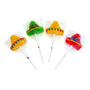 Fun Express Sombrero Suckers (Individually wrapped set of 12) Fiesta and Cinco de Mayo Candy - Multi Color
