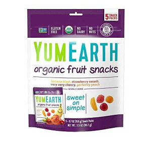 YumEarth Organic Fruit Snacks, 5-0.7oz. Fruit Flavored Snack Packs, Allergy Friendly, Gluten Free, Non-GMO, Vegan, No Artificial Flavors or Dyes