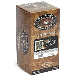 Baronet Coffee Pods [Toasted Almond-54 Pods] Flavored Single Cup Use, Like Senseo [3 Boxes of 18 Single Serve 10 Gram] Regular Strength, Medium Roast [Toasted Almond]